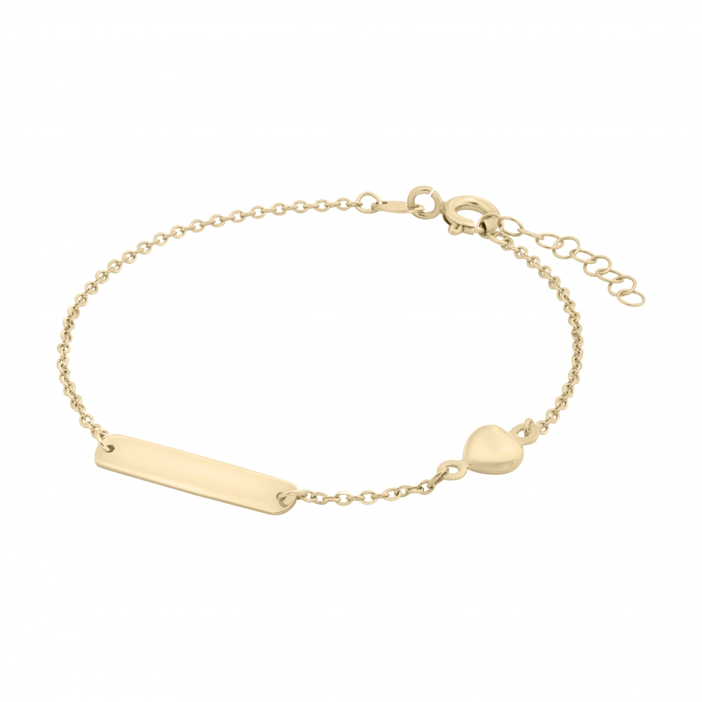 Bratara cu Inimioara si Placuta Pentru Copii din Aur Galben 18 Kt  Sandra Ferretti Bratara cu Inimioara si Placuta Pentru Copii din Aur Galben 18 Kt  Sandra Ferretti