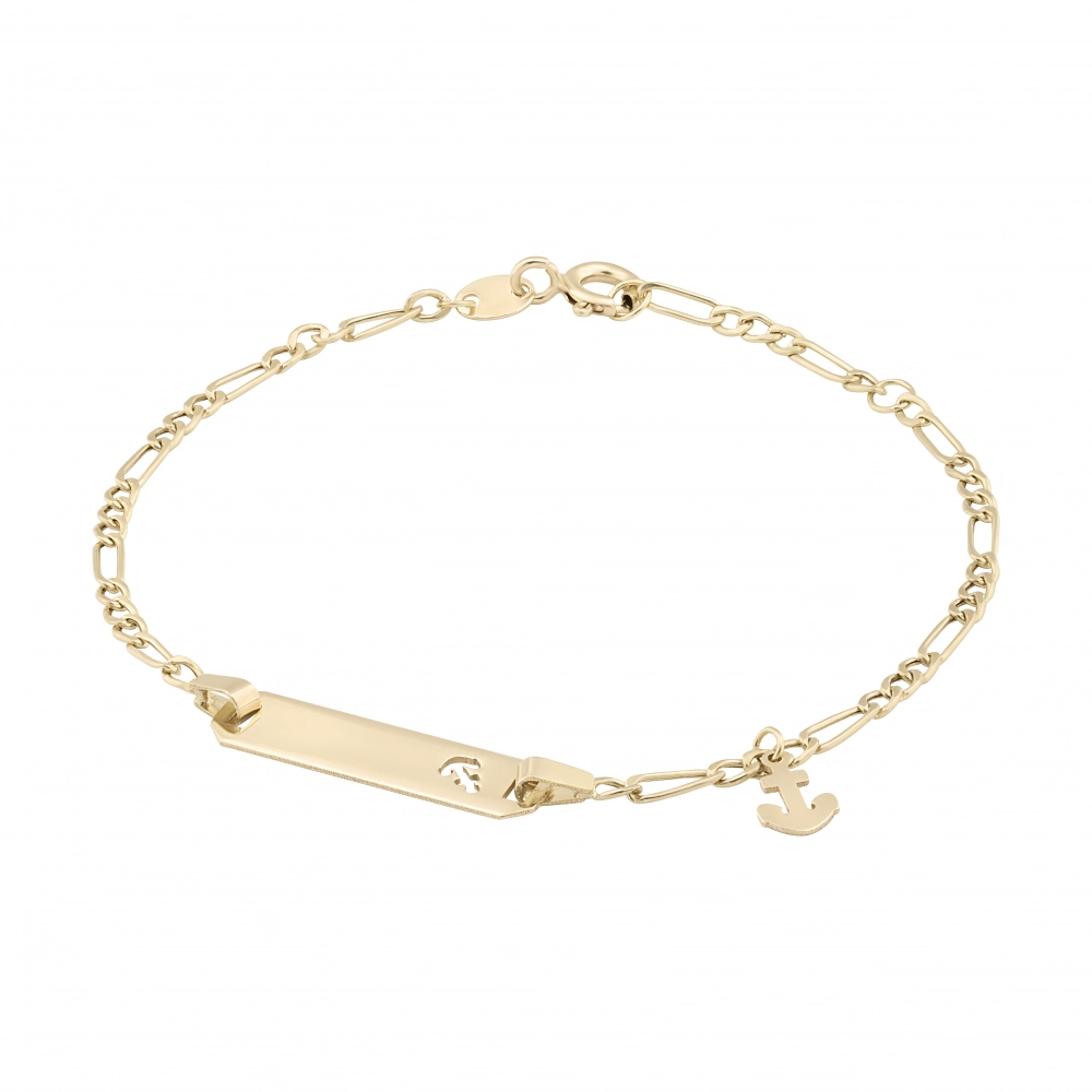 Bratara cu Ancora si Placuta Pentru Copii din Aur Galben 18 Kt  Sandra Ferretti Bratara cu Ancora si Placuta Pentru Copii din Aur Galben 18 Kt  Sandra Ferretti