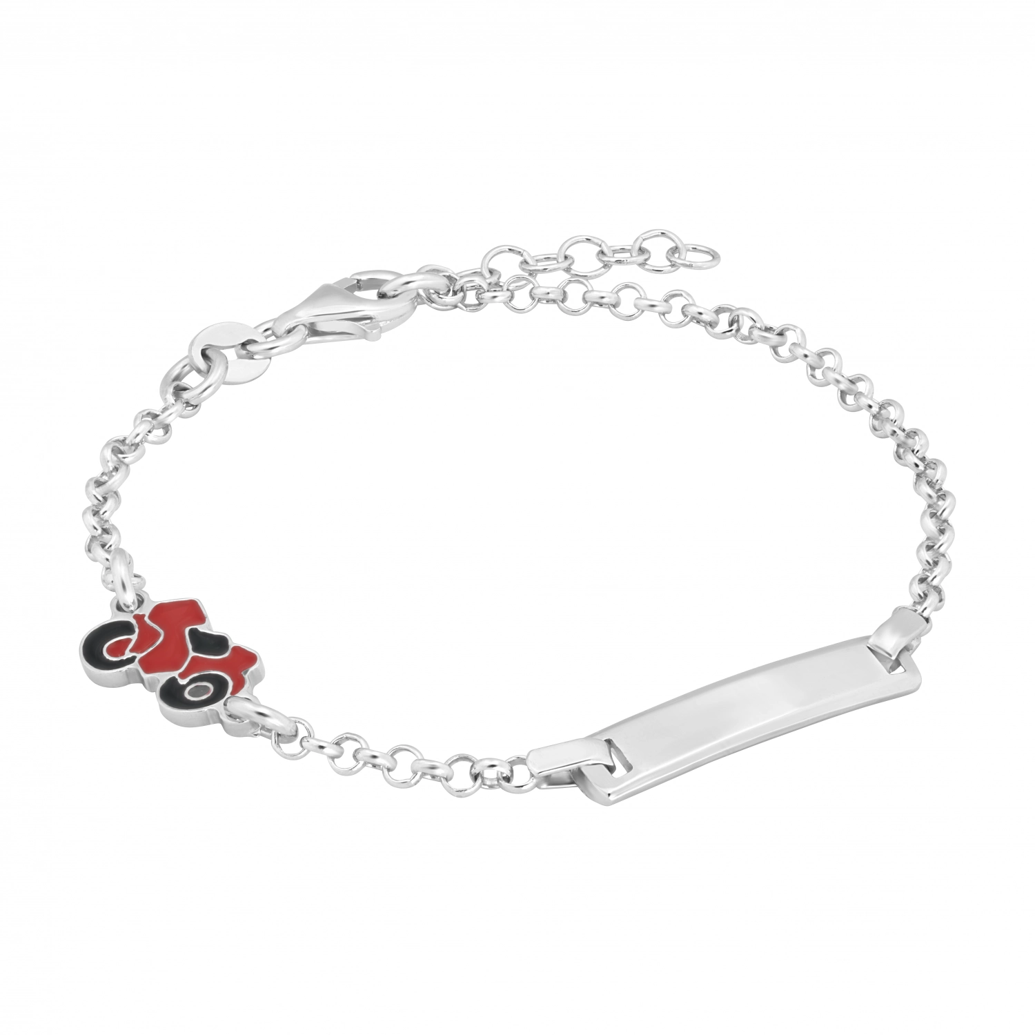 Bratara Pentru Copii cu Motocicleta Rosie si Placuta din Argint 925, Placat cu Rodiu și Email  Sandra Ferretti Bratara Pentru Copii cu Motocicleta Rosie si Placuta din Argint 925, Placat cu Rodiu și Email  Sandra Ferretti