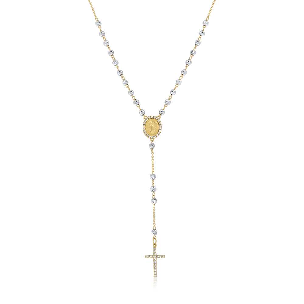 Colier Rozariu din Aur Alb si Galben de 18 Kt cu Bile Diamantate si Pietre Zirconia  Sandra Ferretti