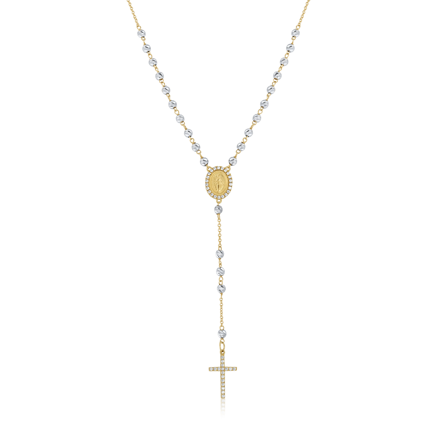 Colier Rozariu din Aur Alb si Galben de 18 Kt cu Bile Diamantate si Pietre Zirconia  Sandra Ferretti