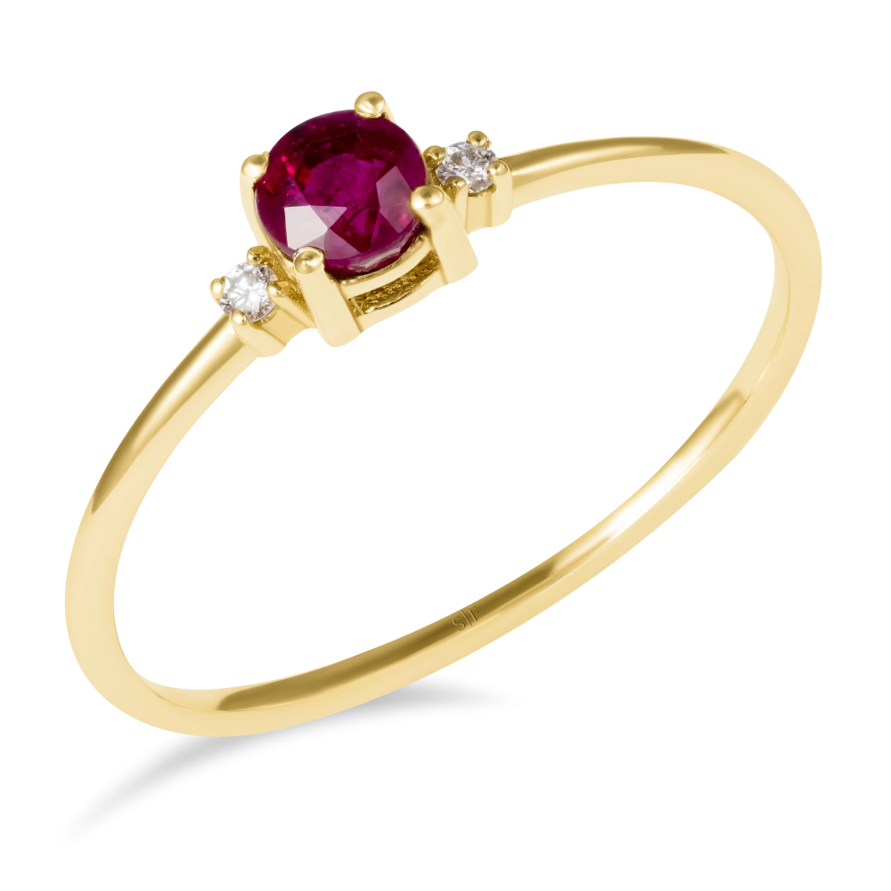 Inel Anvers Aur Galben 14K cu Diamante de 0.03 Carate si Rubin de 0.40 Carate Sandra Ferretti