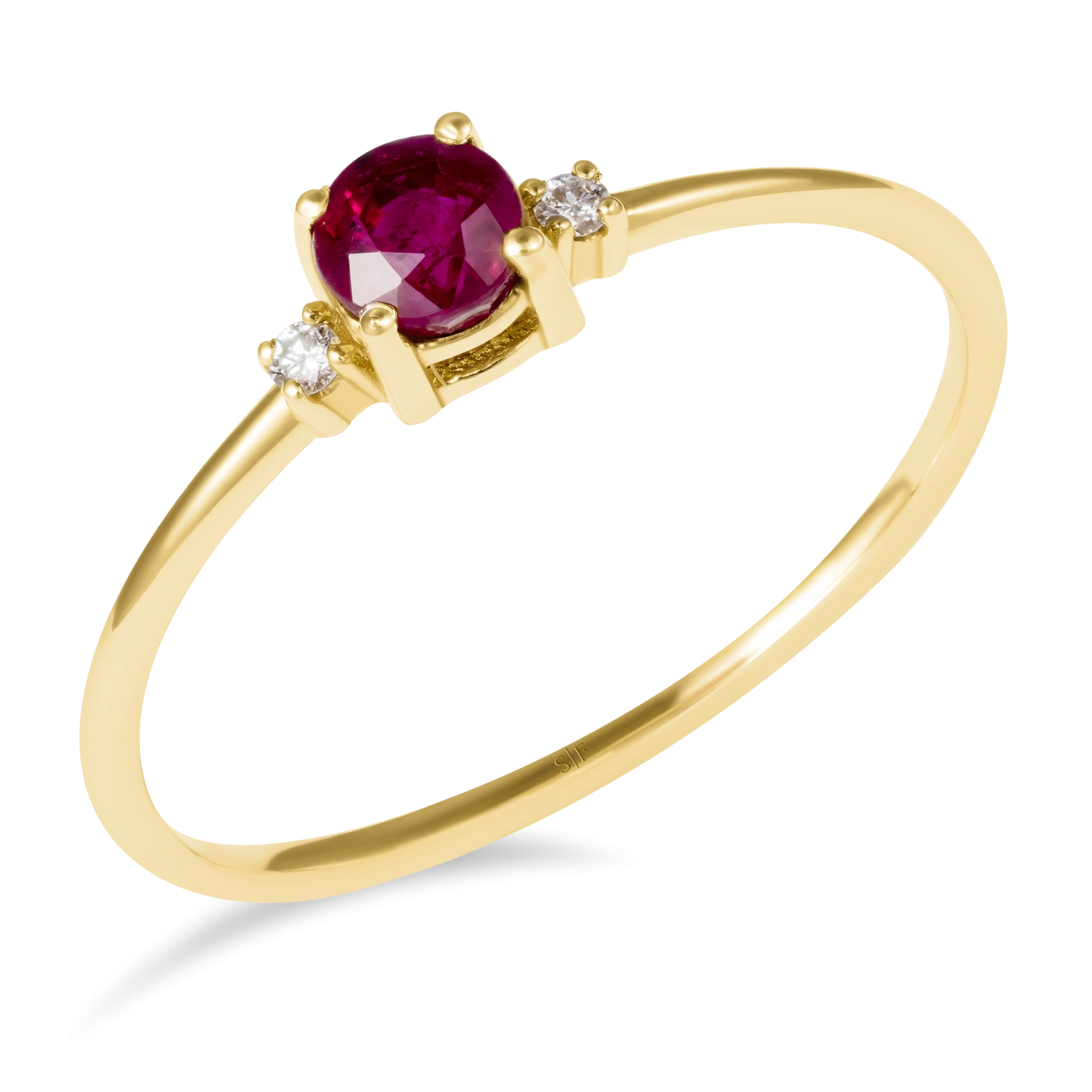 Inel Anvers Aur Galben 14K cu Diamante de 0.03 Carate si Rubin de 0.40 Carate Sandra Ferretti