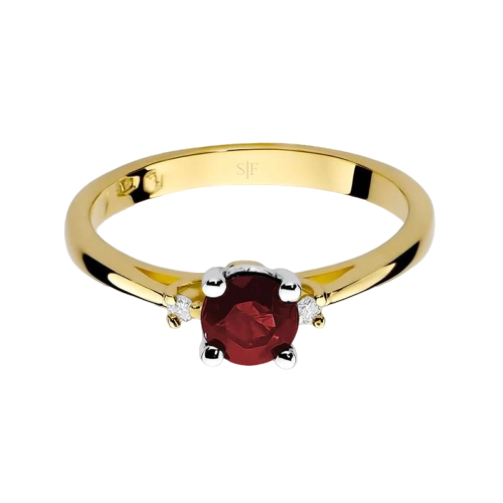 Inel Anvers Aur Galben 14K cu Diamante de 0.03 Carate si Rubin de 0.40 Carate Sandra Ferretti