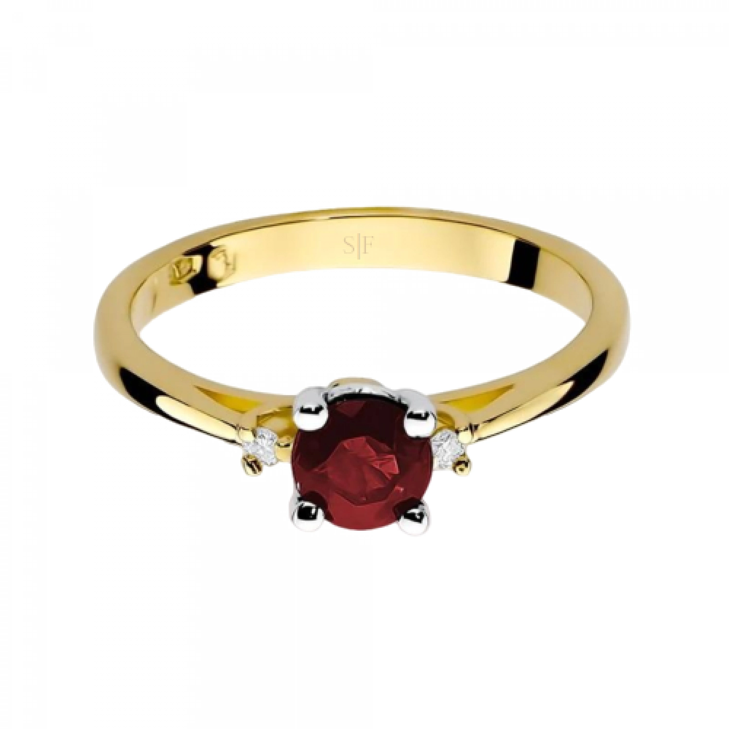 Inel Anvers Aur Galben 14K cu Diamante de 0.03 Carate si Rubin de 0.40 Carate Sandra Ferretti