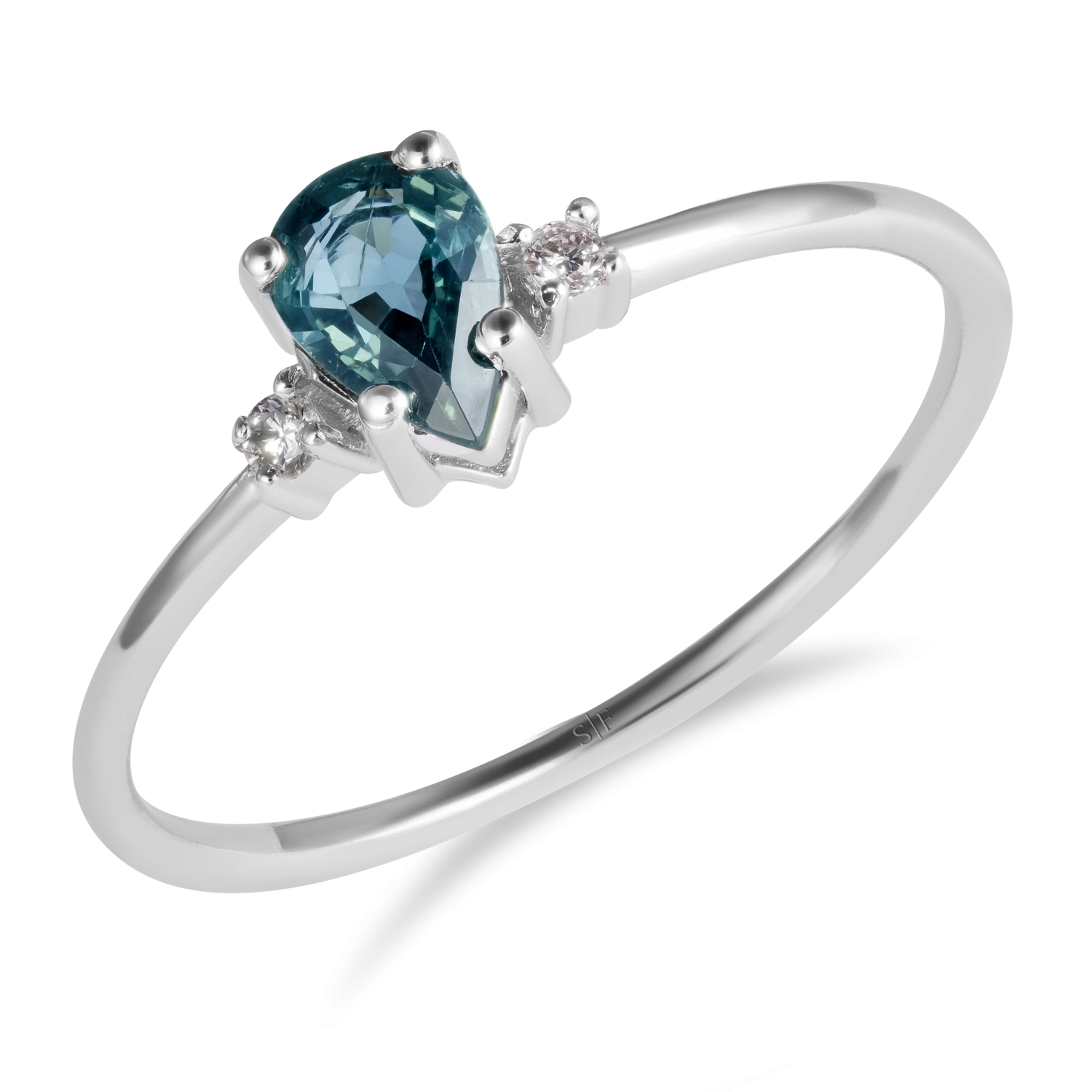 Inel Hanovra Aur Alb 14K cu Diamante de 0.03 Carate si Safir de 0.50 Carate Sandra Ferretti Inel Hanovra Aur Alb 14K cu Diamante de 0.03 Carate si Safir de 0.50 Carate Sandra Ferretti