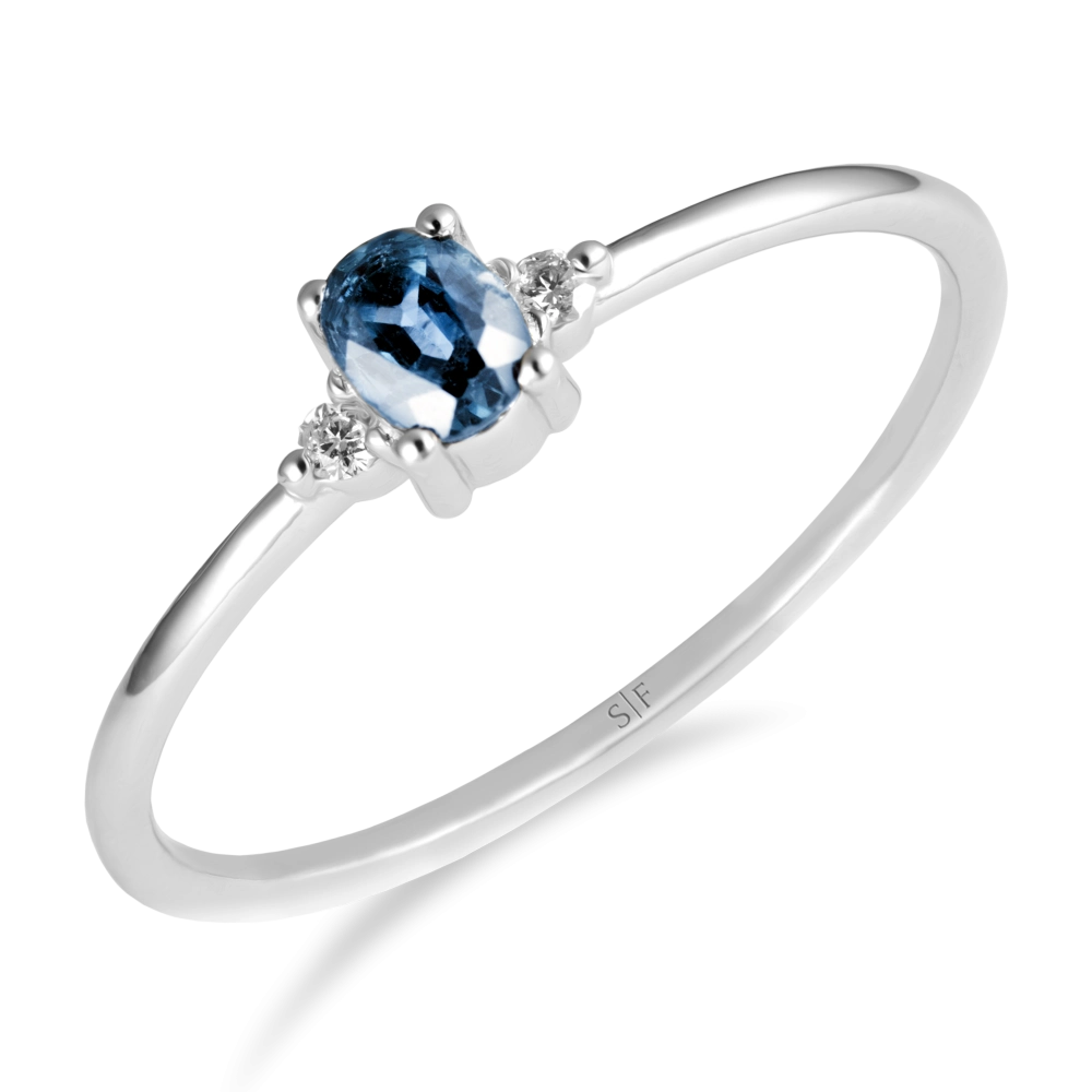 Inel Orenburg Aur Alb 14K cu Diamante de 0.03 Carate si Safir de 0.27 Carate Sandra Ferretti