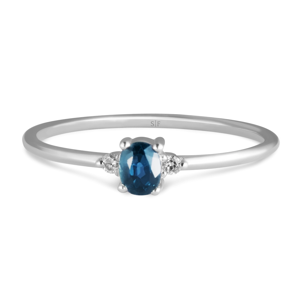 Inel Orenburg Aur Alb 14K cu Diamante de 0.03 Carate si Safir de 0.27 Carate Sandra Ferretti