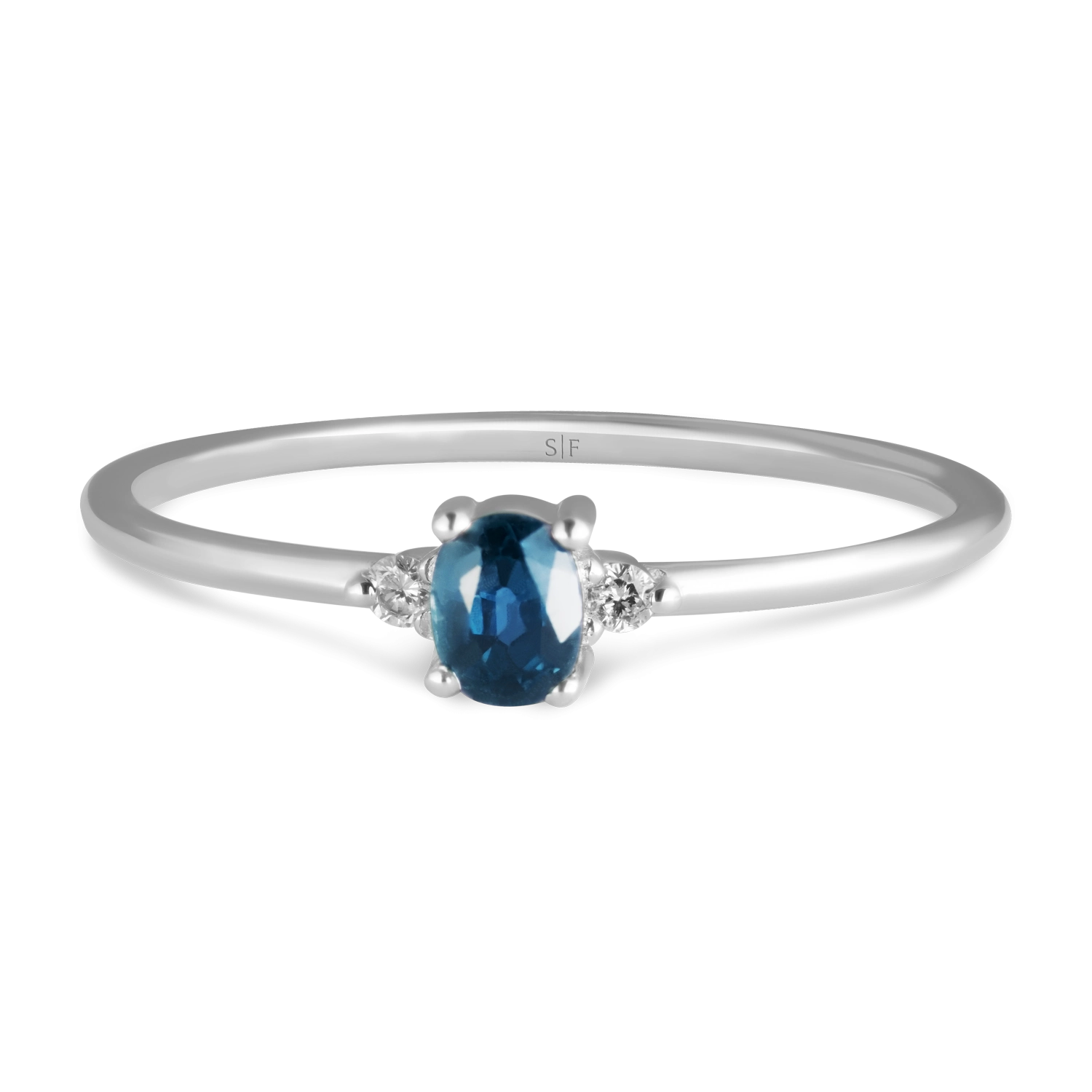 Inel Orenburg Aur Alb 14K cu Diamante de 0.03 Carate si Safir de 0.27 Carate Sandra Ferretti