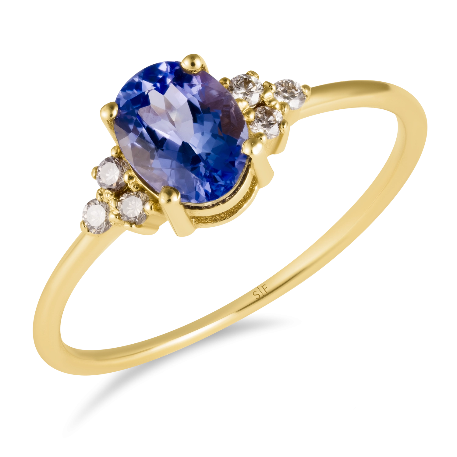 Inel Vilnius Aur Galben 14K cu Diamant Sampanie de 0.09 Carate si Tanzanit de 0.85 Carate Sandra Ferretti Inel Vilnius Aur Galben 14K cu Diamant Sampanie de 0.09 Carate si Tanzanit de 0.85 Carate Sandra Ferretti