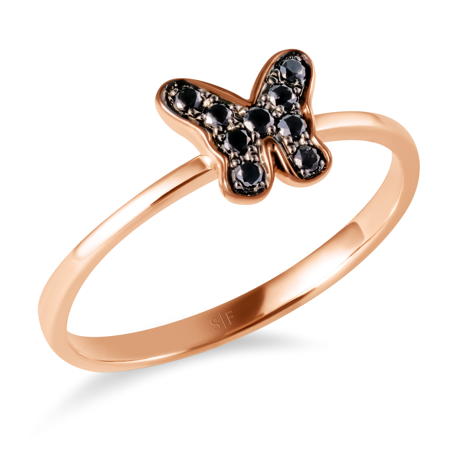 Inel din Aur Roz de 14K cu Diamante Negre de 0.11 Carate  Sandra Ferretti Inel din Aur Roz de 14K cu Diamante Negre de 0.11 Carate  Sandra Ferretti