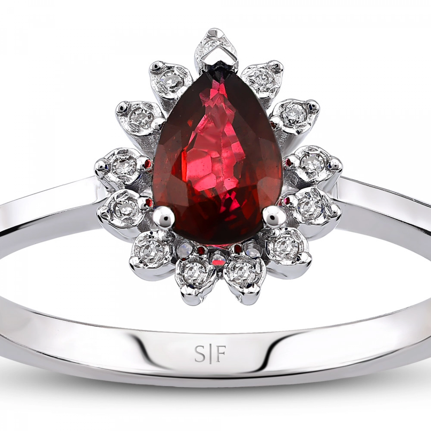 Inel Malmo Aur Alb 14K cu Diamante de 0.27 Carate si Rubin de 0.75 Carate Sandra Ferretti